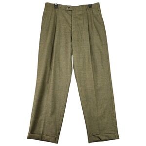 Hart Schaffner Marx Comfort Plus Pleated Dress Pants Micro Check Cuffed 36 Mens